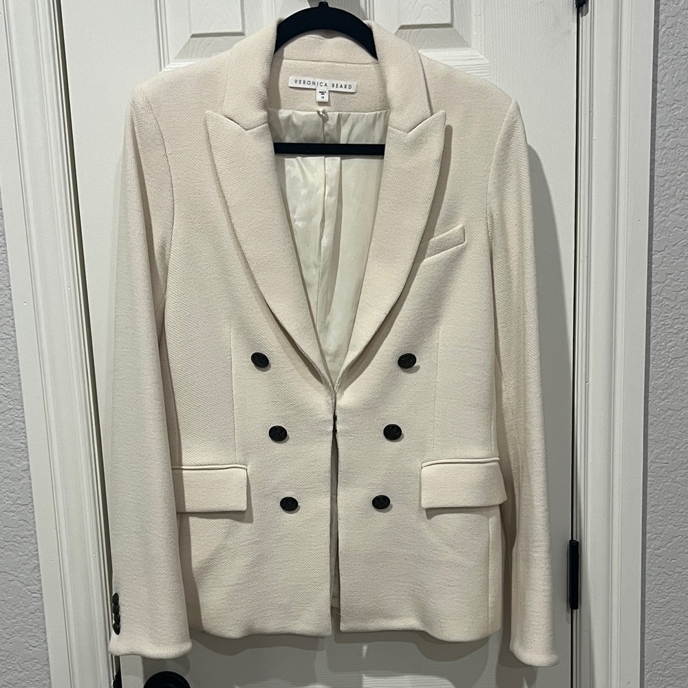 Veronica Beard Cream Double-Breasted Blazer